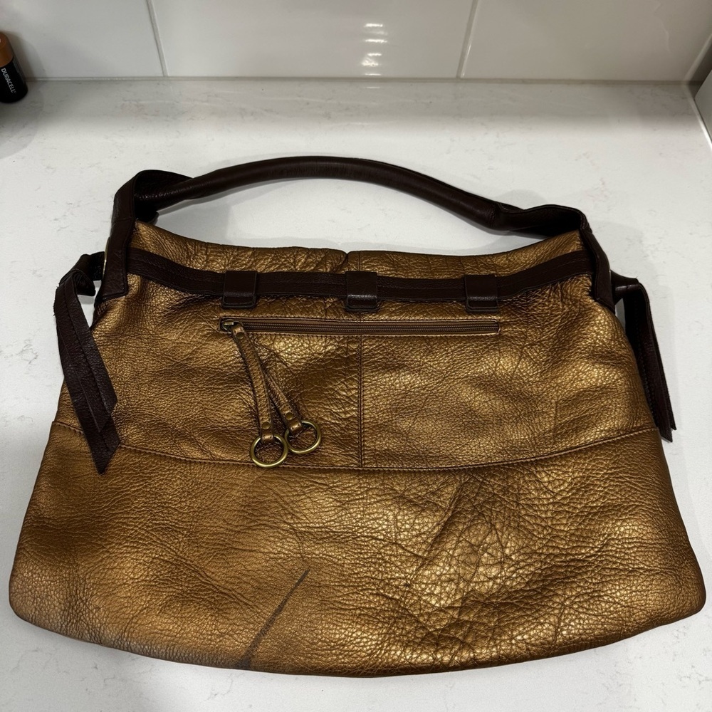 Vintage Soprano Gold Leather Hobo Bag Studded Brown Handles - Picture 2 of 9